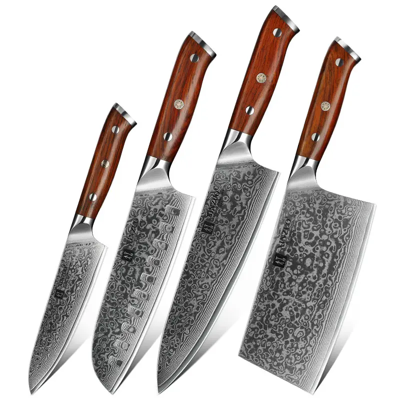 4 قطعة المهنية اليابانية دمشق الصلب المطبخ طقم السكاكين