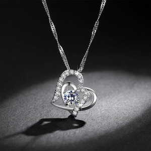 Toptan Platin kaplama çift kalp kolye Mor Kristal Kalp Kolye Kolye - Product Image 3