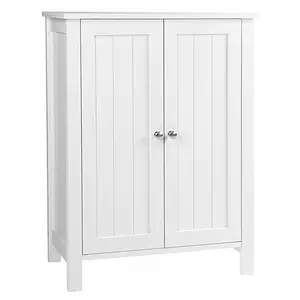 Double Door Adjustable Shelf White Bathroom Floor Storage Cabinet