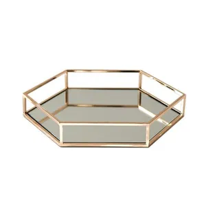 Vanità Decorativi Fatti A Mano di Esagono di Ferro In <span class=keywords><strong>Oro</strong></span> Cornice A <span class=keywords><strong>Specchio</strong></span> <span class=keywords><strong>Vassoio</strong></span> <span class=keywords><strong>Vassoio</strong></span> di Gioielli Per Le Vendite - Product Image 1