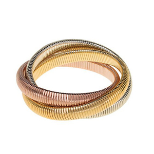 Bracelet extensible triple en acier inoxydable plaqué or 18 carats, style Fashion <span class=keywords><strong>Trio</strong></span>, pour superposition et entrelacement - Product Image 1