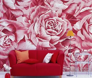 3d stereoscopic red flowers design wallpaper waterproof murals customized vinyl wallcovering