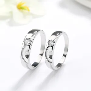 智联18k白色925纯银新娘婚礼订婚钻石情侣戒指套装
