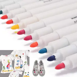 12 रंग उपकरण गैर विषैले स्थायी पानी आधारित स्याही कपड़े चित्रकला कलम के लिए कपड़े मार्करों टी शर्ट बैग कैनवास जूते