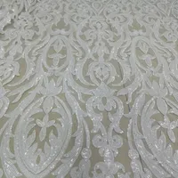 Malha de lantejoulas tecido bordado do laço tecido de renda tecido de paetês transparentes malha branca para o casamento