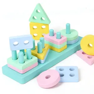 Macaroon Color Geometry Sorting Board Building Blocks Set Wooden Montessori Educational holz sortierung spielzeug