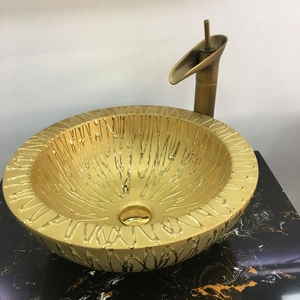 Nuovo Controsoffitto D'oro Porcellana Lavandino del Bagno di Lusso di <span class=keywords><strong>Arte</strong></span> Oro Lavabo In Ceramica - Product Image 2