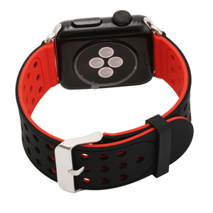 Los hombres de Color Dual <span class=keywords><strong>correa</strong></span> de silicona para <span class=keywords><strong>apple</strong></span> <span class=keywords><strong>watch</strong></span> transpirable Sweatproof de bandas de Metal de plata hebilla - Product Image 5