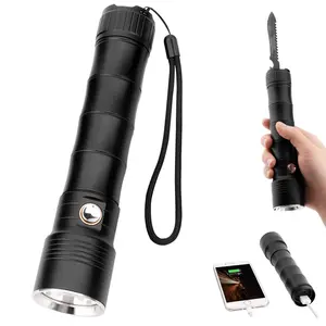 Multi-pupose led flashlight 긴 range 충전식 칼 캠핑 Torch 빛 와 병 오프너 function