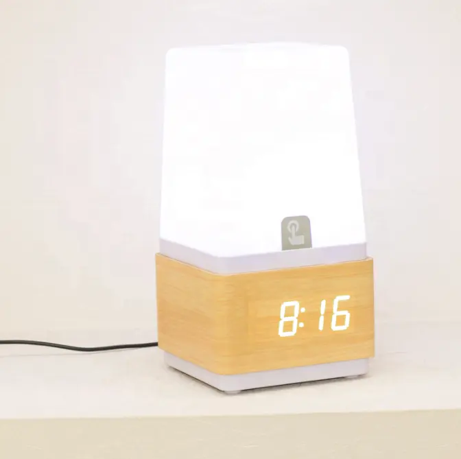 Table Alarm Clock Touch Sensing Lamp Wooden Alarm Clock Wake Up Light Wooden Table Clock