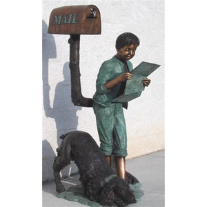 Calle Arte bronce buzón decoración con el <span class=keywords><strong>chico</strong></span> y el perro - Product Image 1