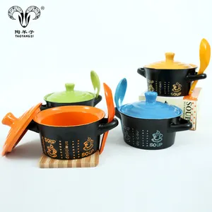 2021 new design porcelain soup bowl spoon soup bowl with lid