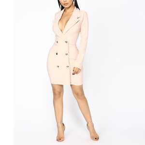 2019 New Style <span class=keywords><strong>Doppio</strong></span> <span class=keywords><strong>Petto</strong></span> Risvolto Colletto della Giacca Sportiva Delle Donne del Vestito - Product Image 2