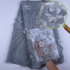 Chất Lượng Cao Thêu Phi Pháp Vải Ren Với Đính New Arrival Sequin 3D Hoa Pháp Vải Ren Với Hạt 1579 - Product Image 3