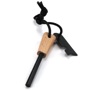 Outdoor Wood Flint Steel Striker Emergency Fire Starter Wood Firesteel Camping Hiking Lighter