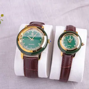 Luxury 925 Sterling Silver Mens Women Jewelry Couple Lovers Gift Hetian Jasper Bracelet Quartz Wrist Watch Set