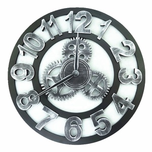 American Country retro phong cách công nghiệp Đồng hồ treo tường sáng tạo 3D Bánh dẫn hiển thị thạch anh im lặng kim trang trí nội thất MDF Made - Product Image 3