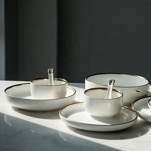 Custom Logo <strong>Wholesale</strong> Tableware <strong>Dinner</strong> Plate Cereal Bowl White Matte Gold Rim <strong>Ceramic</strong> Dinnerware <strong>Sets</strong> - Product Image 2