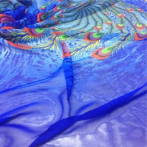 Grosir Kain Sifon Sutra Cetak Desain Bulu Merak Kustom