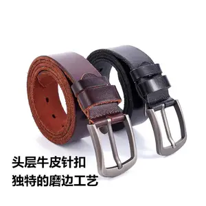 wholesale 3.8cm width classic mens zinc alloy pin buckle belt men genuine leather