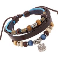 Đa Bọc Gỗ Hạt Bạc Owl Charm Vòng Đeo Tay Bằng Da Cho Phụ Nữ Và Nam Giới