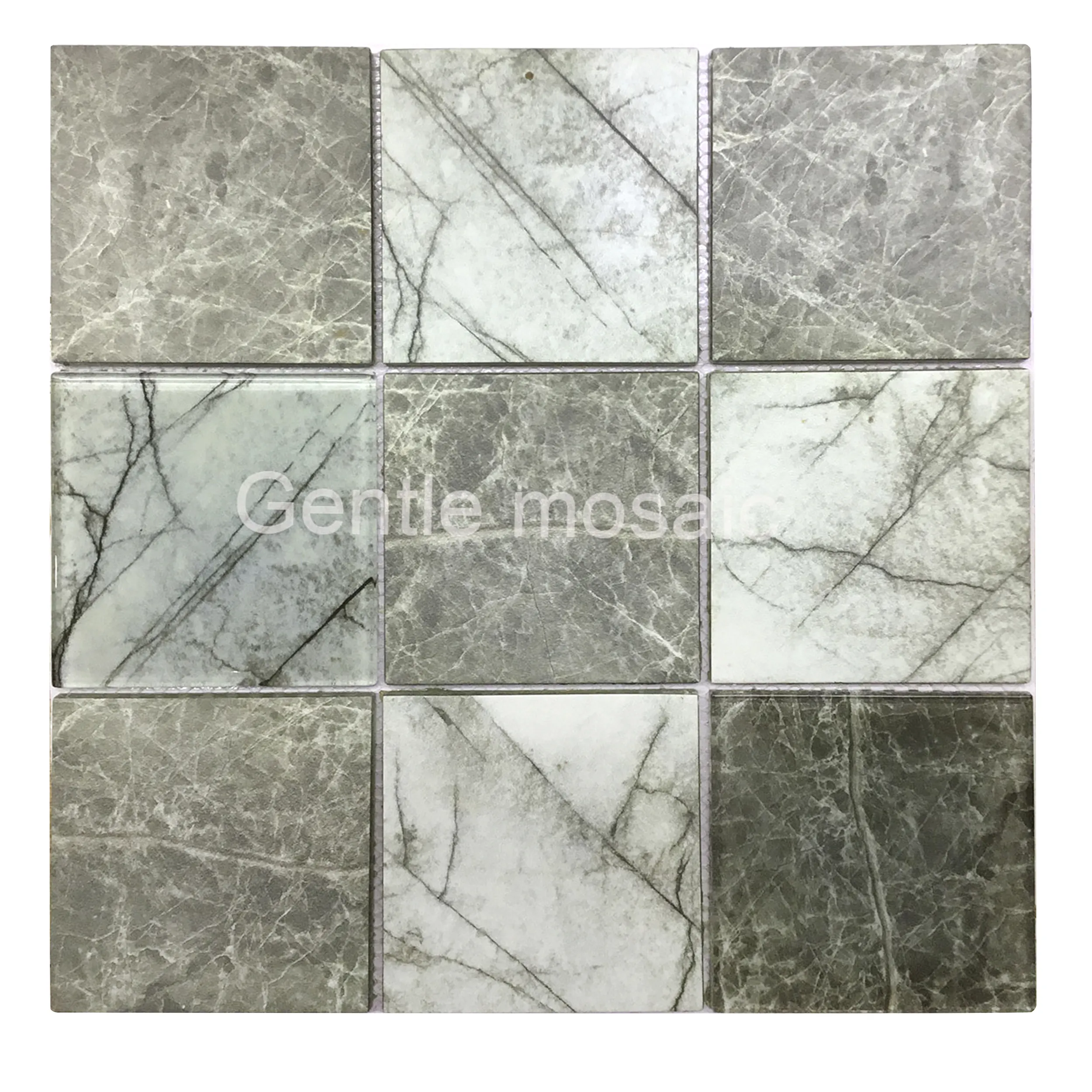 Interior wall decor 3D inkject marble texture 98x98mm square shape glass mosaic tile