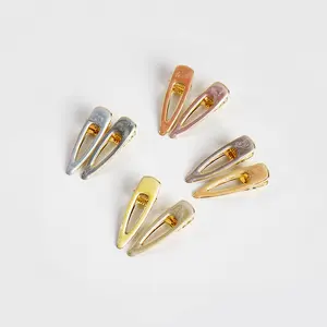 AHC19546 New Fashion Design Gold Plated Metal Hair Clips With Marble Candy Color Epoxy Clip On Hiar Accessories For Women Girls