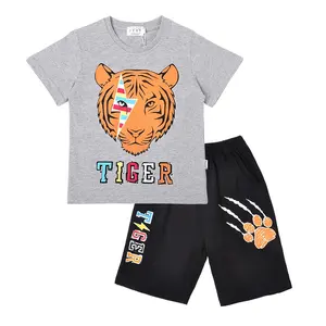 Petelulu, camiseta informal de verano para niños, pijama de algodón de manga corta para niños, conjunto de ropa de bebé grande con patrón de tigre