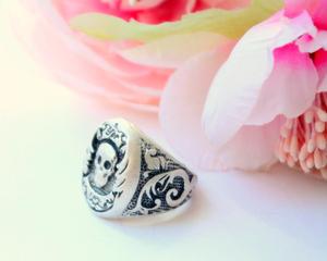 Skull Wing Cross Screw Alloy Scary Ring with Radiant Cut Diamond Brass Jewelry - Product Image 3