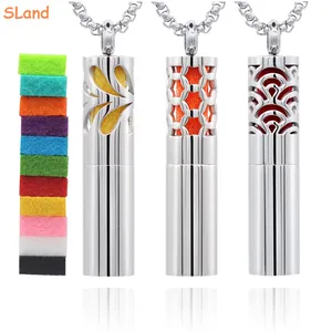 Wholesale Cylinder shape delicate 316L Stainless Steel Aromatherapy Pendant Locket Perfume Bottle for DIY Necklace Jewelry