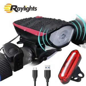 USB charging MTB Bicycle headlight speakers horn 7588 + LED Warning Tail light 096