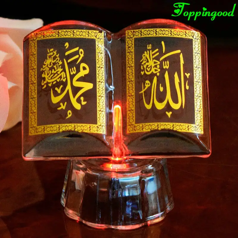 A buon mercato Islamico Mohammad & Allah Quran di Cristallo Con LED Del Basamento