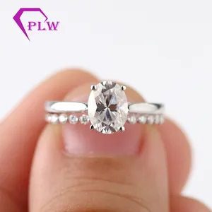 14K White Gold Rose Gold 5X7Mm Oval Diamond Cut Moissanite Nhẫn Đính Hôn