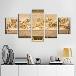 Dipinto 3D dell'Ultima Cena, Famosa Opera Mondiale di Gesù, Stampe Spray Acriliche HD su Tela, Quadro in 5 Pannelli per Soggiorno - Product Image 2