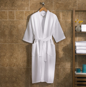 De Lujo 100% algodón cuello <span class=keywords><strong>Kimono</strong></span> blanco Waffle Hotel SPA <span class=keywords><strong>bata</strong></span> de baño para las mujeres - Product Image 1