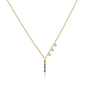 gold silver fashion women jewelry dangle drop charm rainbow bar round cz dots necklace