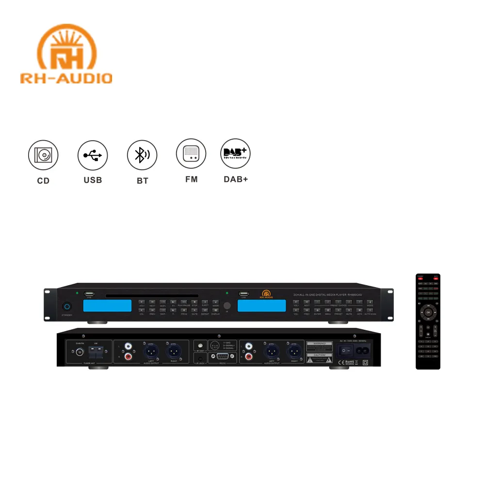 RH-AUDIO 2チャンネルDAB Plusラジオプレーヤー、USB出力BT FM RDS CD、音楽再生用