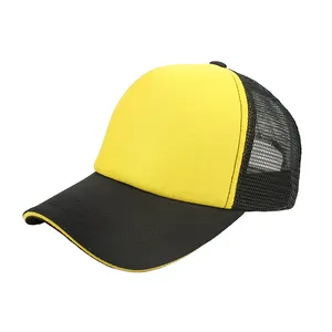 促销空白黄色棉质卡车司机网眼帽和帽子与各种颜色的自定义标志设计