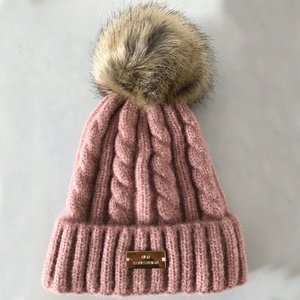 Custom Thick Warm <strong>Wool</strong> Blend <strong>Beanie</strong> with Faux Fur Pom Pom and Braided Letter Pattern for Travel - Product Image 3
