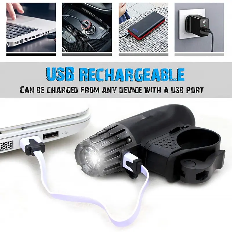 Amazon Wholesale Rubber Coated Handlebar Mounted USB Smart Bicycle Light Led Front Rechargeable For Night Cycling Riding