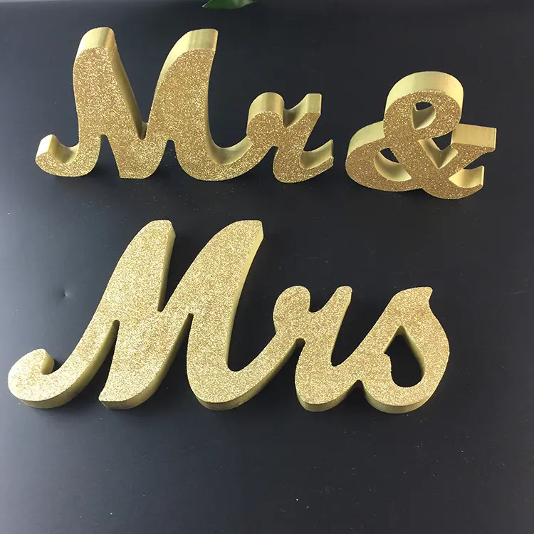 Altın ve gümüş MR & MRS harfler ahşap düğün seti masa dekorasyon ev el sanatları dekorasyon