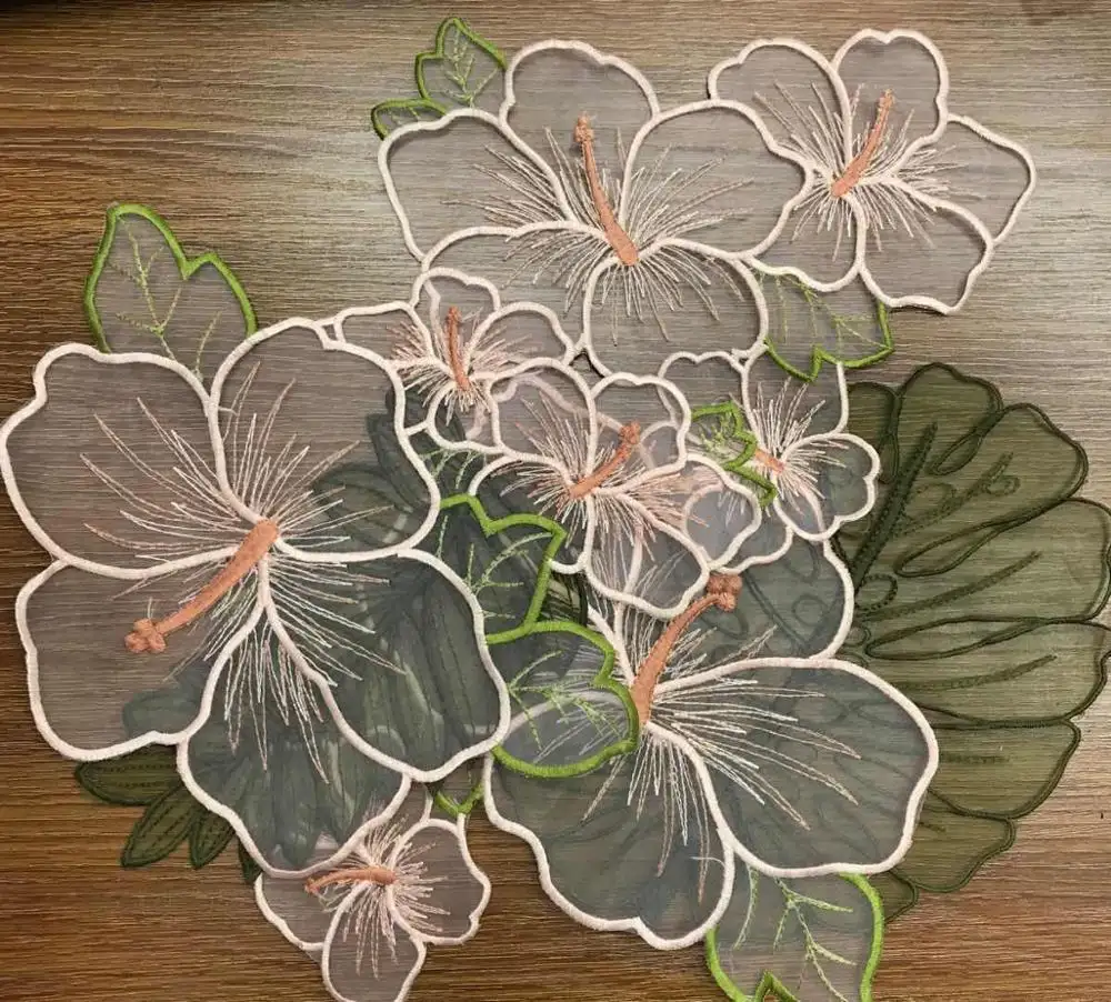 Cina fabbrica Personalizzato di stile occidentale di modo delle donne di disegno Organza del merletto del fiore applique foglia di zona del ricamo