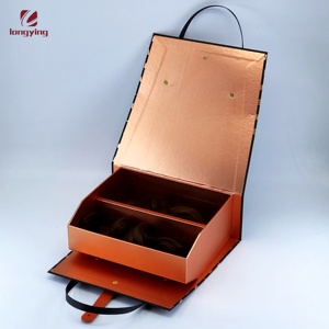 Caja de cartón de estampación en caliente con logo personalizado, de lujo, color negro, con asa para peluca de cabello humano, embalaje de extensión de cabello humano - Product Image 5