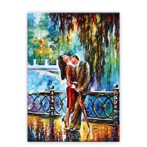 Peinture à l'huile abstraite faite à la main de paysages de pluie pour les amoureux, peinture à l'huile abstraite de couples - Product Image 2