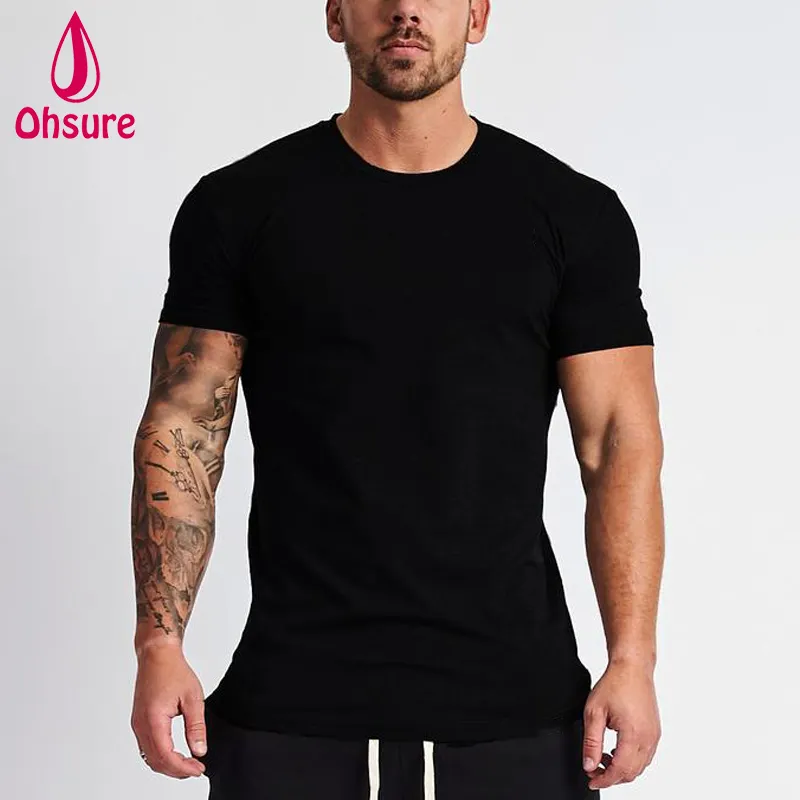 Camiseta deportiva de secado rápido para hombre, camiseta de fitness de color sólido, color negro, alta calidad, para verano