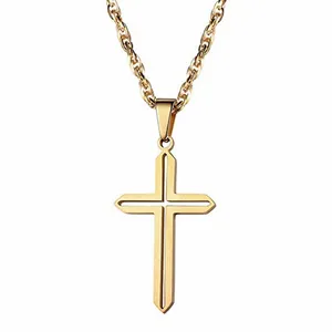 MECYLIFE Minimalist Jewelry Acero Inoxidable Pendentif Wholesale 18k Gold Women Cross Necklace