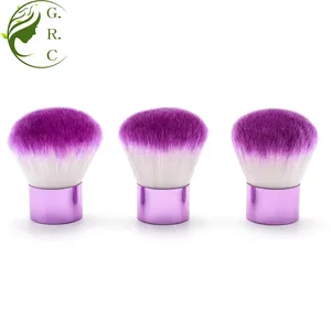 High Quality Vegan Purple Metal Kabuki Cosmetic Blush Powder Make Up Brushes Makeup Acrylic Round Nail Dust Cleaning Brush