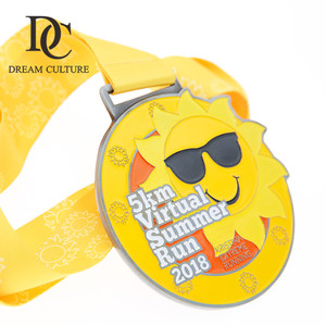 Su misura 5 km <span class=keywords><strong>virtù</strong></span> estate run medaglia a forma di sole di cartone con nastro da collo - Product Image 6