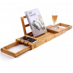 Portaoggetti <span class=keywords><strong>da</strong></span> <span class=keywords><strong>Vasca</strong></span> in Bambù a Due Pezzi, Nuovo Design, Eco-Friendly, di Piccole Dimensioni, con Lati Estensibili, Colore Naturale, Logo Personalizzabile - Product Image 1