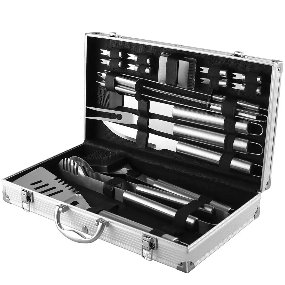 19 PCS Stainless Steel BBQ ToolsとAluminum Storage Case